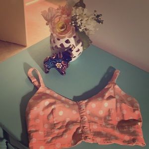 Super cute peach 🍑 color crop top polka dots :)